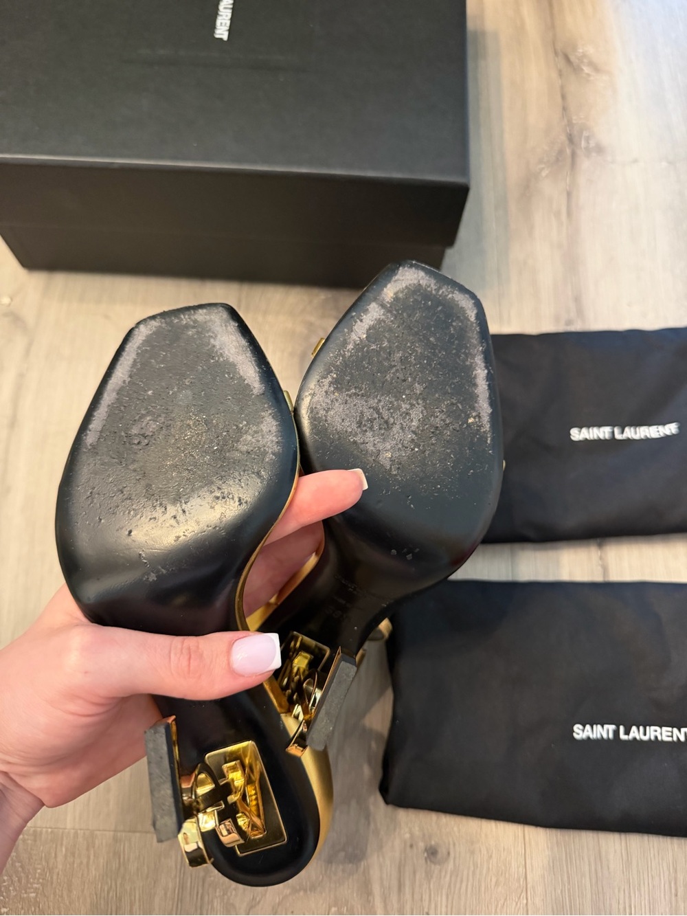 Saint Laurent Gold Opyum Ankle-Strap Sandals 110 YSL HEEL - Picture 9 of 9